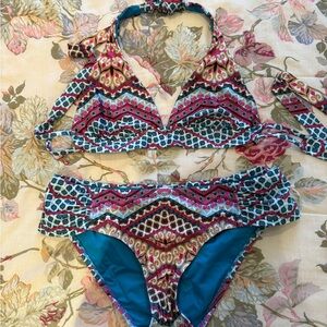 BECCA Teal and Pink Patterned Swimwear
